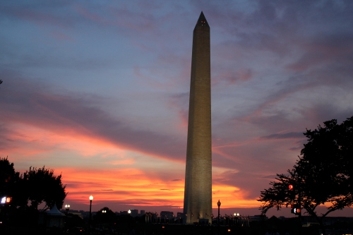 washington monument at sunset